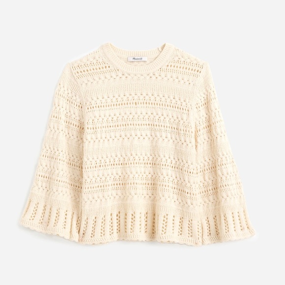 Madewell Cream Scalloped Trim Sweater Tee Women’s Size XS NEW - Picture 3 of 7